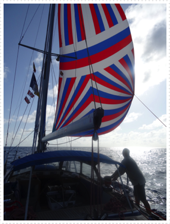 Running the colored sail on our way to Cape Verdes